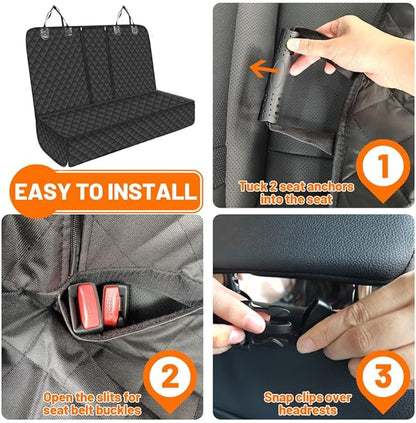 Dog Car Seat Cover for Back Seat, Backseat Cover Protector for Most Cars, SUVs, Small Trucks, Watertight Nonslip Rear 60/40 Split Bench fits Middle Armrest Black