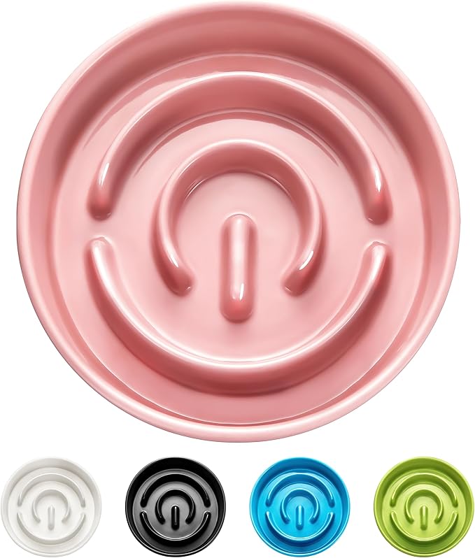 Ceramic Slow Feeder Dog Bowls, 0.6 Cup Slow Feeder for Small Dogs, Puzzle Maze Bowl, Prevents Choking, 6in, Pink
