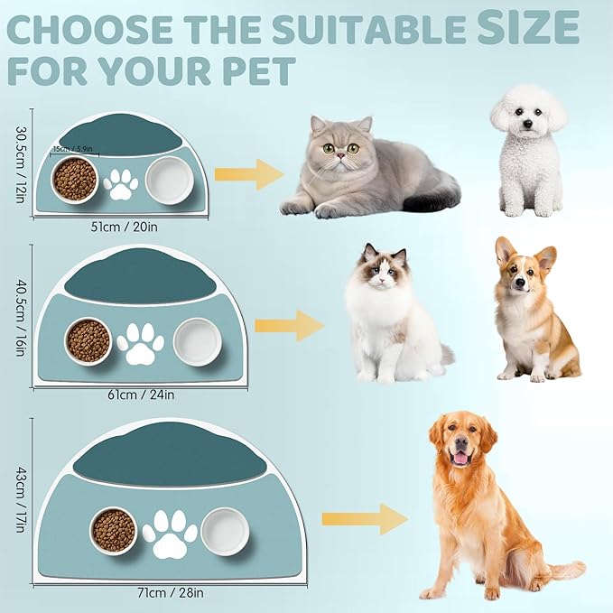 Dog Food Mat - 24''x16'' Absorbent Mat for Cat Dog Water Bowl, Non Slip Rubber Base Pet Water Mats Protect Floor, Easy Clean Cat Dogs Water Bowl Mats for Messy Drinkers, Dark Teal