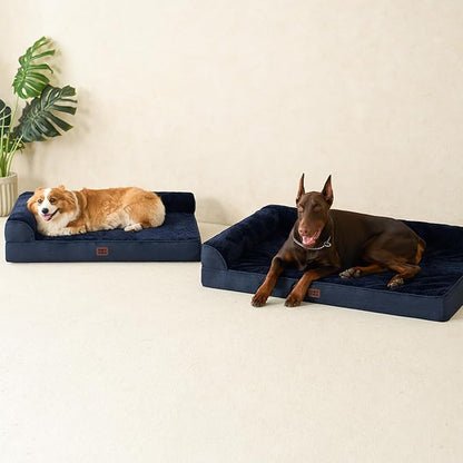 EHEYCIGA Large Dog Bed Memory Foam for Crate, Orthopedic Dog Bed Large Size Dogs with Washable Removable Cover, Waterproof Pet Sofa Couch with Nonskid Bottom, 35x22x6, Navy Blue