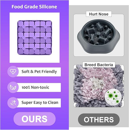 Silicone Snuffle Mat for Dogs, Interactive Dog Puzzle Feeder Sniffing Mat, Dog Licking Mat Enrichment Puzzle Mat for Small Medium Large Breed Dogs Rabbit (Purple)