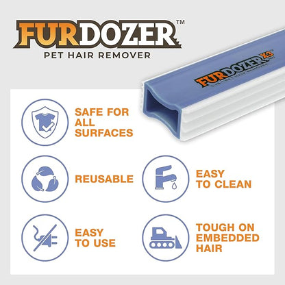 FurDozer Pet Hair Remover & Auto Detailing Tools - Cat & Dog Hair Remover for Carpets, Car Interiors, Couches, Bedding, & Pet Furniture (Purple, X3 PRO - 5" Long)