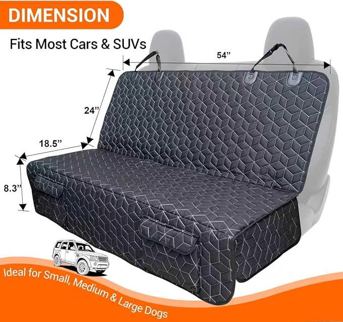 Meginc Back Seat Dog Car Seat Cover, Waterproof Car Seat Protector for Cars SUVs Trucks, Heavy Duty Non-Slip Split Bench, Dog & Kid Proof, Easy Clean, (54" W)