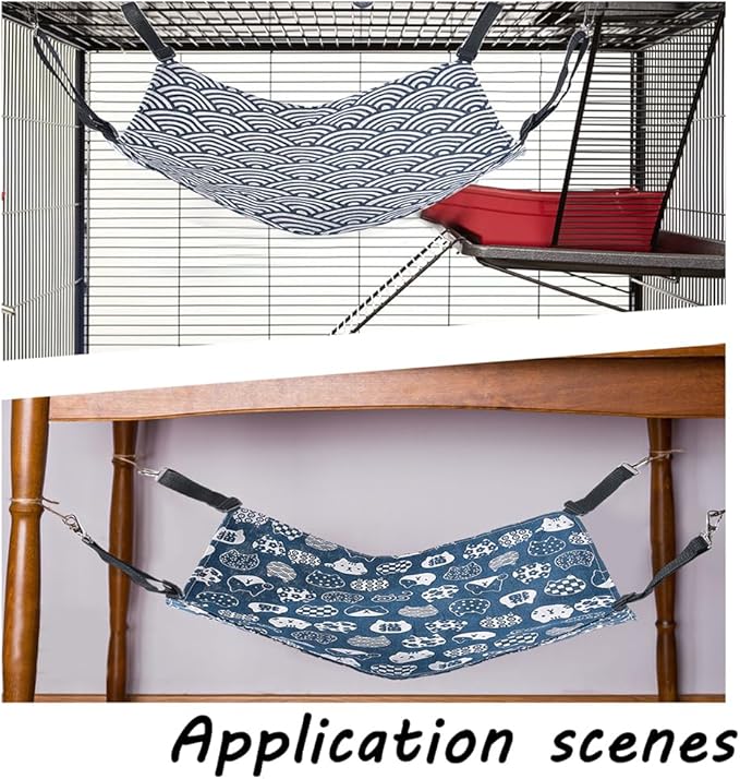 6PCS Cat Hammock for Cage with Adjustable Straps Cat Hanging Bed Reversible Cotton and Linen Double Sided Swing Pet Hammock Bed for Cats Ferret Rabbit Small Dog Catio Accessories