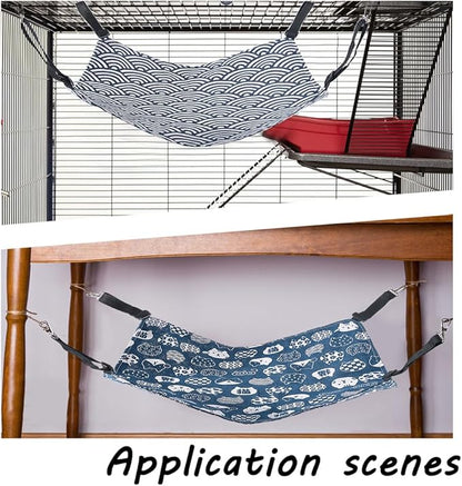 6PCS Cat Hammock for Cage with Adjustable Straps Cat Hanging Bed Reversible Cotton and Linen Double Sided Swing Pet Hammock Bed for Cats Ferret Rabbit Small Dog Catio Accessories