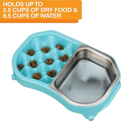 Neater Pet Brands Neater Slow Feeder Dog Bowls, Slows Down Fast Eating to Prevent Vomiting, Overeating, & Bloat, Dog Slow Feeder Bowl with Wide, Non-Slip Base, Holds 2.5 Cups Food and 8.5 Cups Water