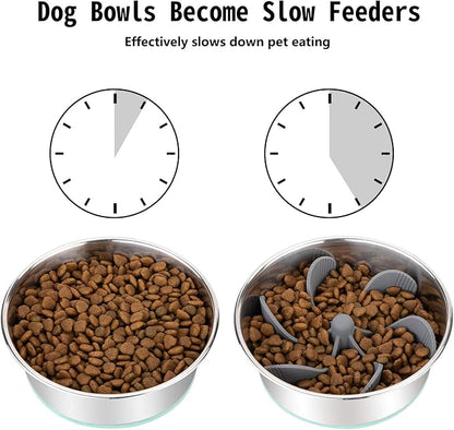 Slow Feeder Dog Bowls Insert [Octopus Suction Cups] Super Firm Slow Eating Dog Bowl [Cuttable] for Large Breed and Medium Size Dog Compatible with Regular and Elevated Dog Bowls (Spiral)