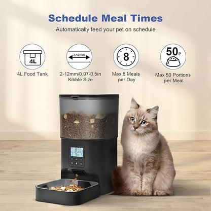 ANDOLL HOME Automatic Cat Feeder, Cat Food Dispenser with 10s Voice Recorder, Pet Feeder up to 8 Meals per Day, Timed Feeder with Dry Food Sealed Ring