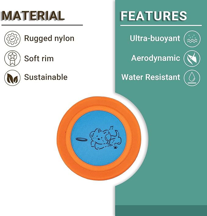 3 Packs Nylon Interactive Dog Flying Disc - Floating Dog Toys for Aggressive chewers - Water Toys for Dogs (Orange and Blue)
