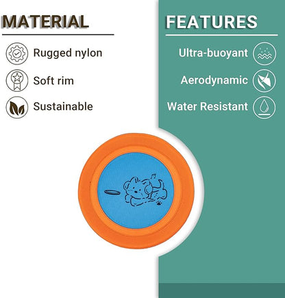 3 Packs Nylon Interactive Dog Flying Disc - Floating Dog Toys for Aggressive chewers - Water Toys for Dogs (Orange and Blue)