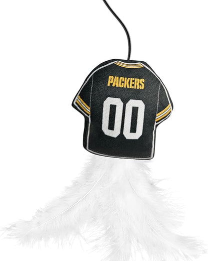 NFL Green Bay Packers Team Jersey Wand with CAT NIP, Cat Toy Jersey Shaped Plush Teaser Toy for Cats & Kittens - Interactive Pet Toy for Play & Exercise