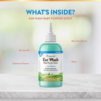 NaturVet Ear Wash w/Tea Tree Oil (Aloe & Baby Powder Scent) 8 oz