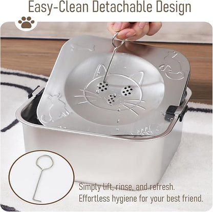 No Spill Water Bowl for Dogs,101oz/3L Slobber Stopper Stainless Steel, Slow Drinking Dog Water Bowl, No Mess Dog Water Dispenser Spill Proof, Dishwasher Safe, Silver