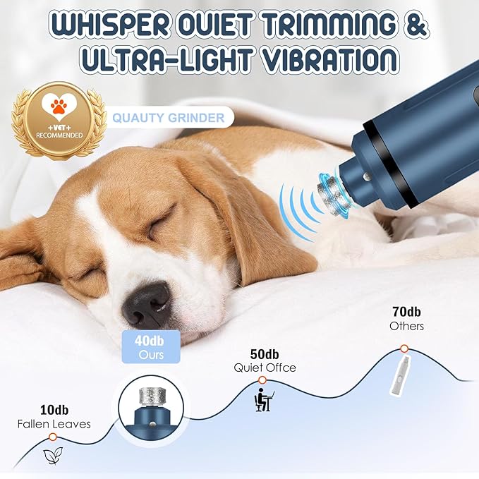 Dog Nail Grinder Electric Powerful 3 Speeds Dog Nail Clippers with Lights Quiet Cat Nail Clipper Painless Care Trimmers Tools for Small Medium Large Dogs and Cats (Blue)