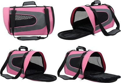 EliteField Deluxe Soft Pet Carrier (3 Year Warranty, Airline Approved), Multiple Sizes and Colors Available (20" L x 11" W x 11" H, Pink+Gray)