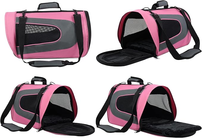 EliteField Deluxe Soft Pet Carrier (3 Year Warranty, Airline Approved), Multiple Sizes and Colors Available (18" L x 10" W x 11" H, Pink+Gray)