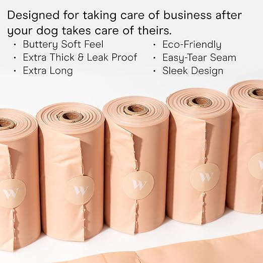 Wild One Dog Poop Bags, 180 Leak Proof Bags Made From Cornstarch, Eco-Friendly, Unscented, Blush Color