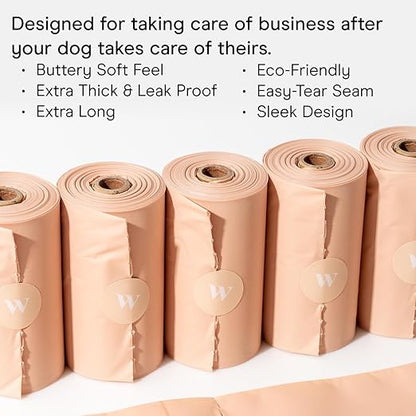 Wild One Dog Poop Bags, 180 Leak Proof Bags Made From Cornstarch, Eco-Friendly, Unscented, Blush Color