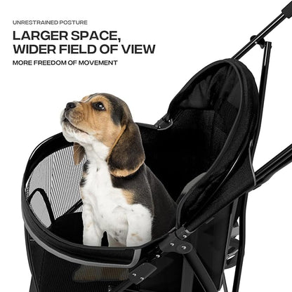 Pet Stroller for Small Dogs & Cats, 10-22lbs, Rear Storage, Black
