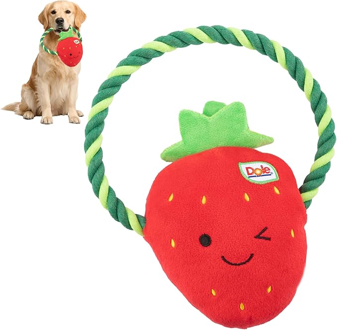 Dole for Pets® Dog Rope Toy with Squeakers, Strawberry Tug of War Dog Toy, Tough Cotton Rope Toys for Dogs, Aggressive Chew Toys for Medium Dogs