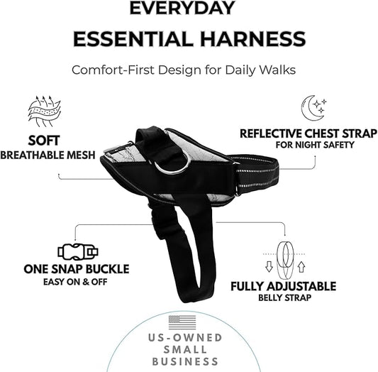 ShawnCo Essential Dog Harness, No-Pull Pet Vest with 3 Leash Clips, No Choke, Reflective, Adjustable and Padded, for Easy Walking and Training for Small, Medium and Large Dogs (White Marble, S)