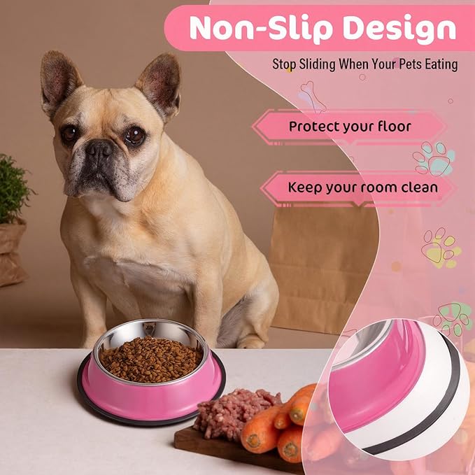 6 Pack Stainless Steel Dog Bowls, Non-Slip Stackable Dog Food and Water Bowls Set with Removable Rubber Base for Small Medium Large Dogs Cats