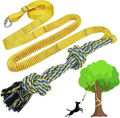 Dog Bungee Tug Toy Hanging from Tree,Outdoor Tug of War Interactive Tether Dog Rope with Chew Lure for Small Medium Large Dogs (Yellow)