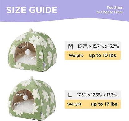 Lesure Cute Cat Beds for Indoor Cats - 2 in 1 Cat Cave Bed for Kittens and Small Pets with Removable Washable Cushioned Pillow, Cozy Ktten Tent with Non-Slip Bottom, Green, 16 inches