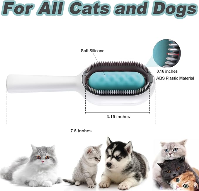Water Brush for Cats Dogs, 4 in 1 Pet Grooming Bath Brush, 2 in 1 Cleaning Brush Cat, Wet Cat Comb, Pet Hair Removal Comb with Water Tank, Sticky Brush 2.0 (Towels Not Included)