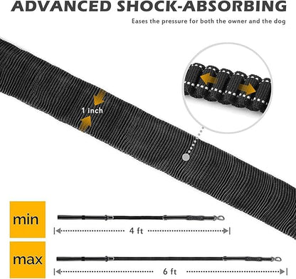 Heavy Duty Dog Leash for Large Dogs, 4-6FT Traffic Padded 2 Handles for Extra Control, Strong Shock Absorbing Bungee with Car Safety Buckle, Reflective for Night Walking