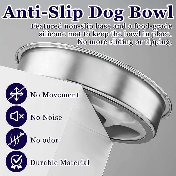 Stainless Steel Slow Feeder Dog Bowl Metal Dog Food Bowl with Non-Slip Mat for Small and Medium Sized Dogs, 2 to 4 Cups Capacity, Dishwasher-Safe, Double-Sided Design for Dry, Wet, or Raw Food