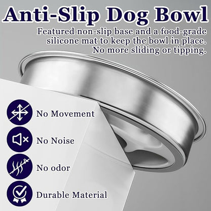 Stainless Steel Slow Feeder Dog Bowl Metal Dog Food Bowl with Non-Slip Mat for Small and Medium Sized Dogs, 2 to 4 Cups Capacity, Dishwasher-Safe, Double-Sided Design for Dry, Wet, or Raw Food