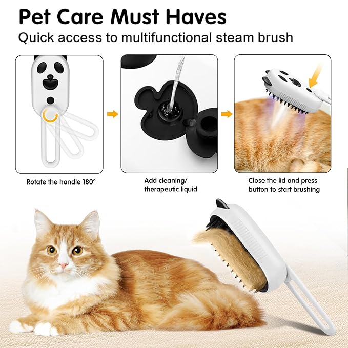 Cat Steam Brush, 3-in-1 Steamy Cat Brush for Shedding and Grooming, Pet Misting Brushs for Indoor Cats and Dogs, Rechargeable Cats Hair Brushs with Soft Silicone Bristles for Massaging, White
