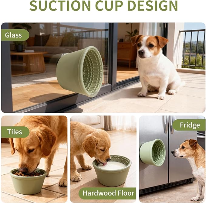Large Silicone Dog Bowls,Non-Slip Dog Licking Treat Dispenser,Anxiety Relief Slow Feeder Treat Dispenser, Slow Feeder Bowls for Small Medium Large Breed Dogs,BPA Free Silicone(green-4cup)