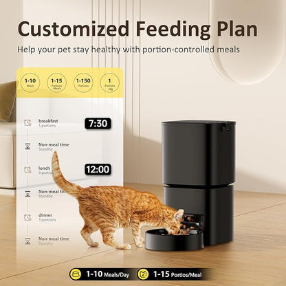 Automatic Cat Feeder 5G WiFi, Automatic Pet Feeder with APP Remote Control, 5L Cat Dry Food Dispenser Dual Power,10 Meals Programmable 1-15 Portion Control Auto Dog Feeders for Cats,Puppy