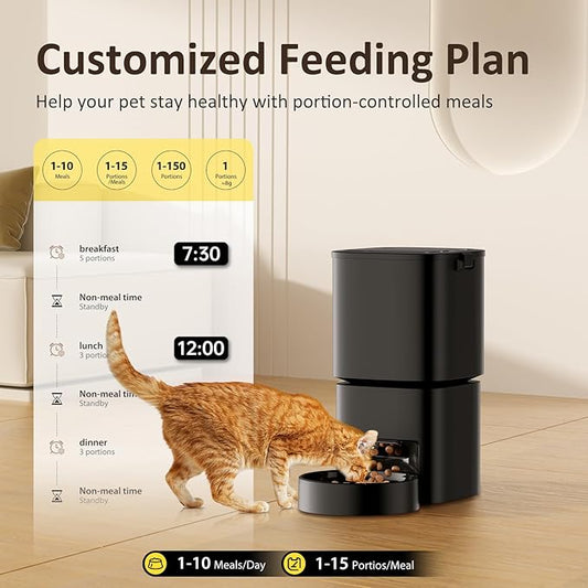 Automatic Cat Feeder 5G WiFi, Automatic Pet Feeder with APP Remote Control, 5L Cat Dry Food Dispenser Dual Power,10 Meals Programmable 1-15 Portion Control Auto Dog Feeders for Cats,Puppy