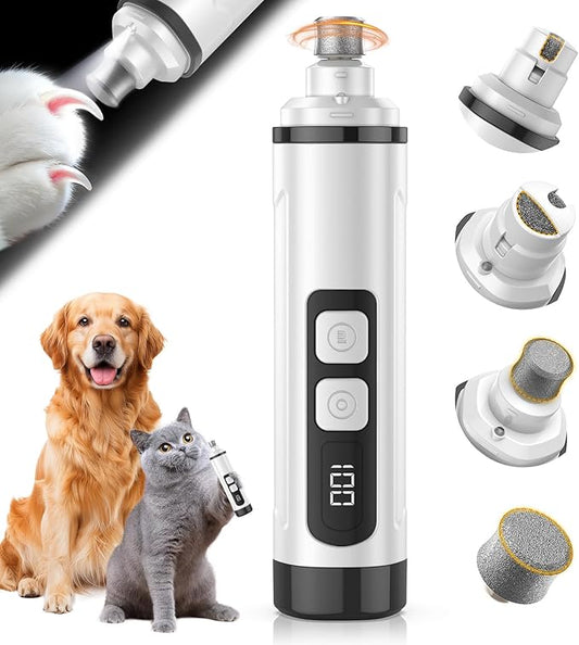 Dog Nail Grinder Electric Powerful 3 Speeds Dog Nail Clippers with Lights Quiet Cat Nail Clipper Painless Care Trimmers Tools for Small Medium Large Dogs and Cats (Black)