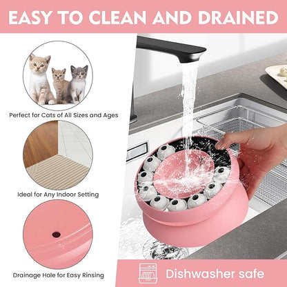 Cat Puzzle Feeder Slow Food Bowl – Interactive Slow Feeder Bowl for Indoor Cats, Treat Dispensing Enrichment Toy,Mental Stimulation and Boredom Relief (Pink)