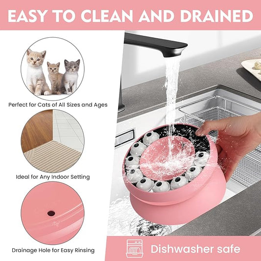 Cat Puzzle Feeder Slow Food Bowl – Interactive Slow Feeder Bowl for Indoor Cats, Treat Dispensing Enrichment Toy,Mental Stimulation and Boredom Relief (Pink)