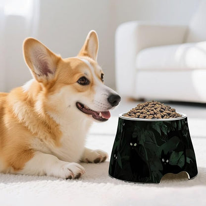 Gothic Darkness Black Cats Jungle Bowl for Dogs with Stand Stainless Steel Cats Basic Bowls for Small Pet Whisker Fatigue