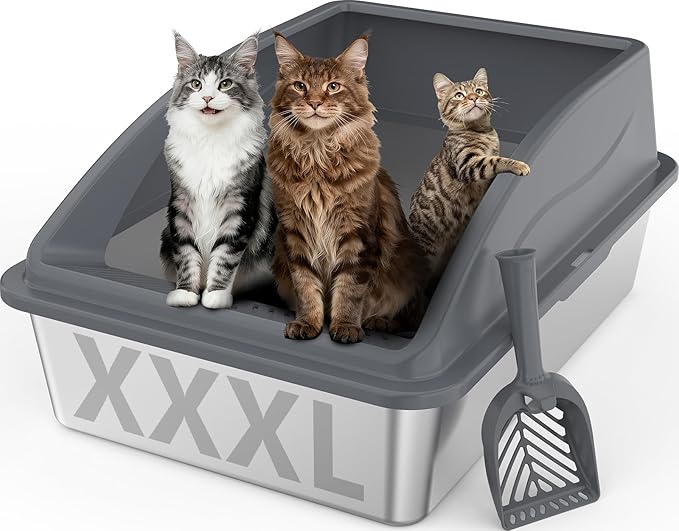 Extra Large XXXL Stainless Steel Litter Box, 28" L x 20" W x 12.2" H Super Large Stainless Steel Litter Box, Suitable for Large Cats and Multiple Cats, Non-Sticky, Anti-Leakage, Easy to Clean