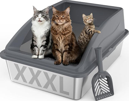 Extra Large XXXL Stainless Steel Litter Box, 28" L x 20" W x 12.2" H Super Large Stainless Steel Litter Box, Suitable for Large Cats and Multiple Cats, Non-Sticky, Anti-Leakage, Easy to Clean