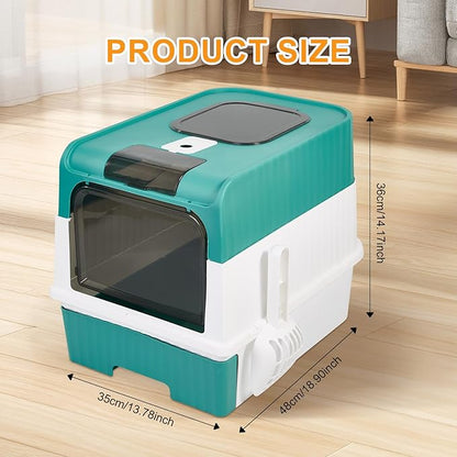 Cat Litter Box with Litter Mat, 18"x14"x13" Large Litter Box for Big Cats, Enclosed Removable Litter Boxs, Front Entry Top Exit Kitty Box, Odor Control, Easy to Clean (Green)