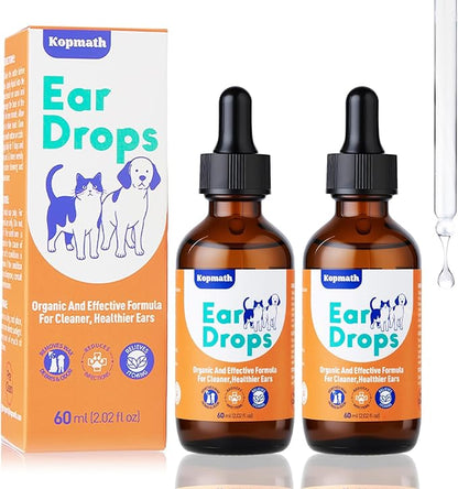 Dog Ear Drops, Dog Ear Cleaner Drops, Ear Infection Treatment for Dogs and Cats, Natural Herbal Ear Cleaning Solution for Dirty,Itchy,Smelly,Inflammed Pet Ears, 2 oz*2 with Dropper