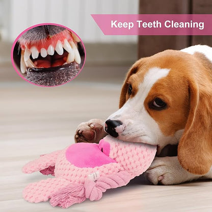 Dog Toys, Dog Squeaker Toys with Crinkle Paper, Stuffed Animal Dog Plush Chewing Toy, Cotton Rope Interactive Toys for Puppy, Small, Middle Dogs (Pink Pig)