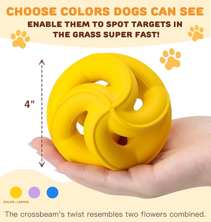 Interactive Dog Toys for Aggressive Chewers - Natural Rubber Durable Dog Toys to Keep Them Busy, Safe for Most Breeds, Dog Chew Toy for Anxiety Relief, Fetch Training, Hand/Machine Washable, Lemon