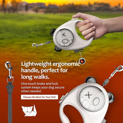 Retractable Dog Leash, 13ft Strong Nylon Tape with Auto-Locking Leash for Small Dogs up to 33 lbs, Tangle-Free, One-Touch Brake, Comfortable Grip, Panda Hug Design