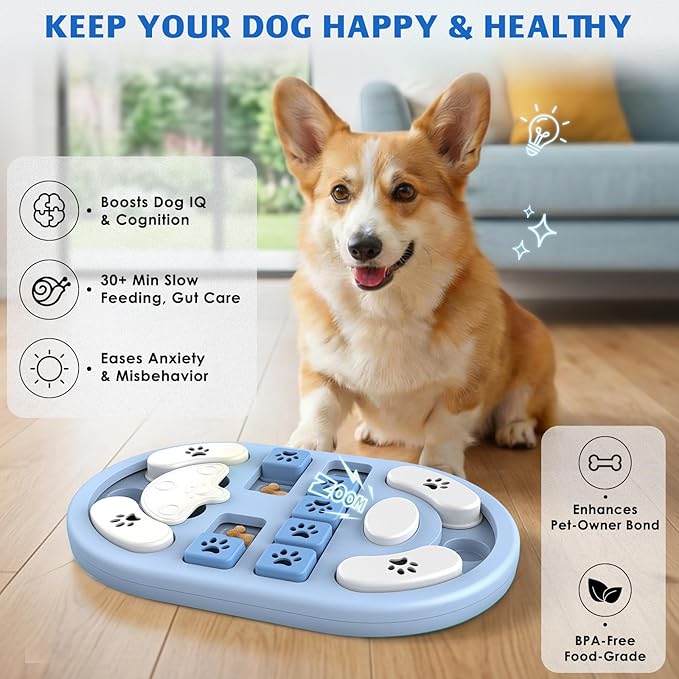 Dog Puzzle Toy, Interactive Treat Puzzle for IQ Training & Mental Stimulation, Non-Slip Slow Feeder Enrichment Boredom Buster for Puppies Small Medium Large Dogs Cats, Gray Gift