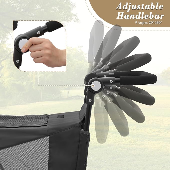 Athena Collection 3 Wheels Pet Stroller Fabric Dog Cart Dog Stroller for Large Dogs 55 Lbs Pet Stroller with Mesh Windows, Zipper Back Pocket, Safety Tether, Angle Adjustable Handlebar, Black