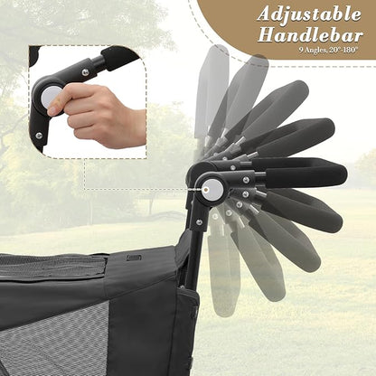 Athena Collection 3 Wheels Pet Stroller Fabric Dog Cart Dog Stroller for Large Dogs 55 Lbs Pet Stroller with Mesh Windows, Zipper Back Pocket, Safety Tether, Angle Adjustable Handlebar, Black